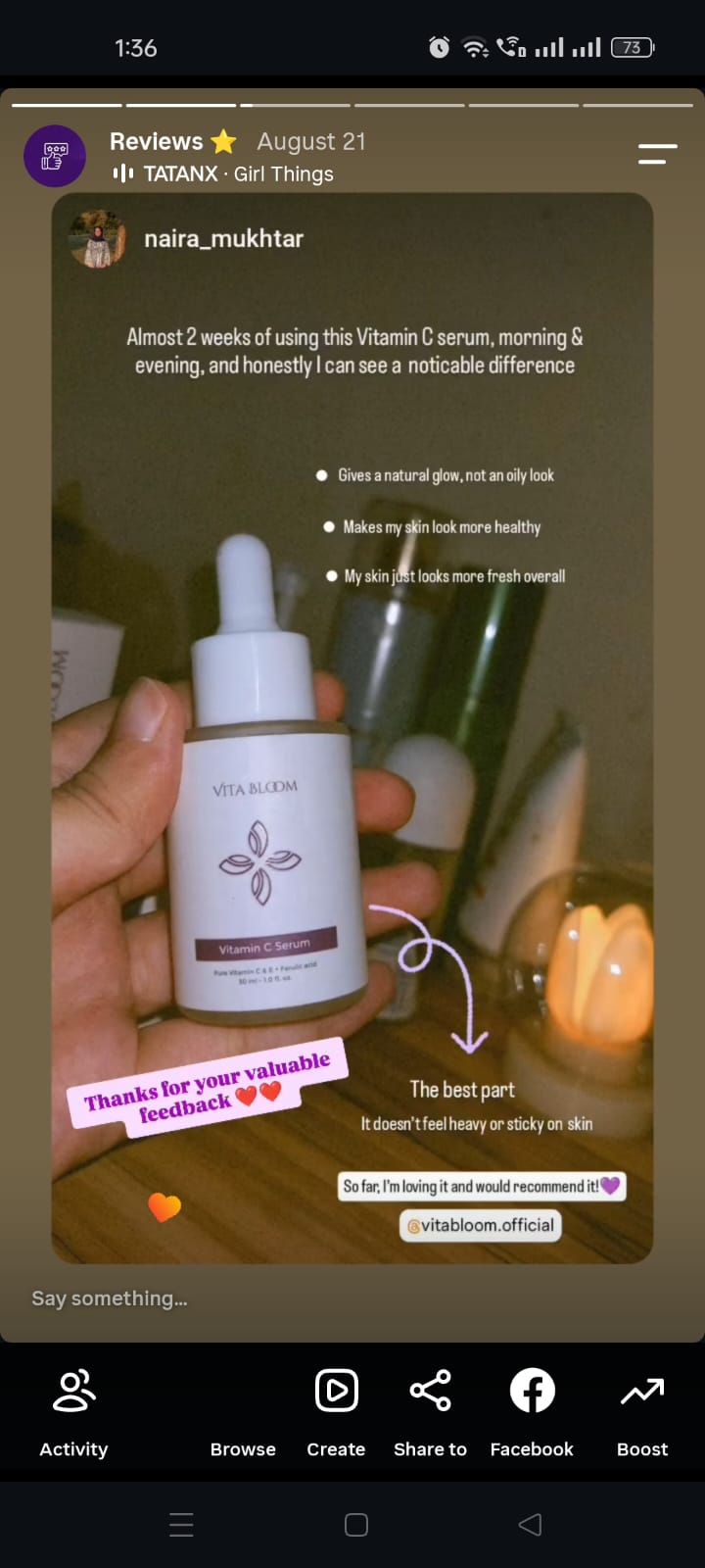Instagram review from naira_mukhtar about the Vitamin C serum